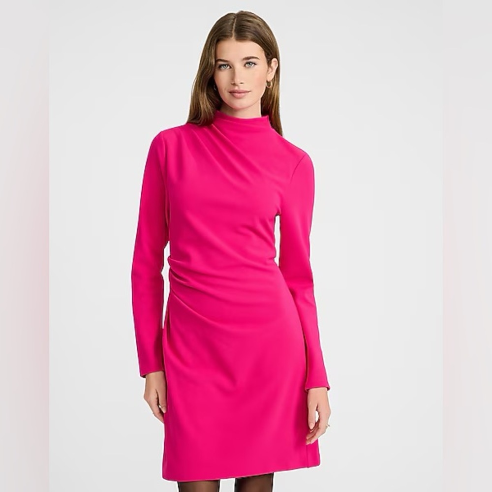 NWT Mock Neck Long Sleeve Draped Mini Dress